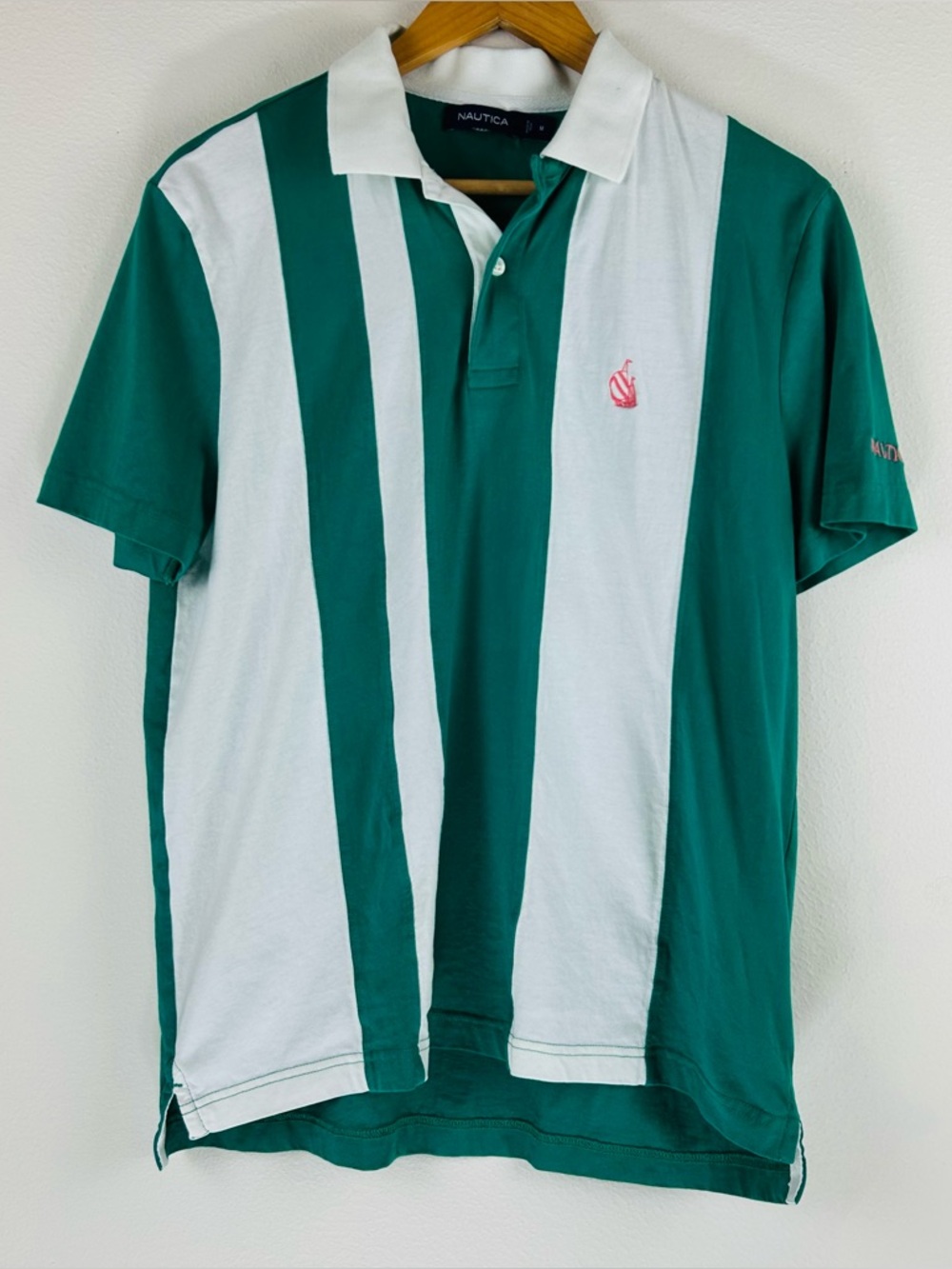 Nautica Men’s Retro Styled Casual Green and White Polo Shirt Size M